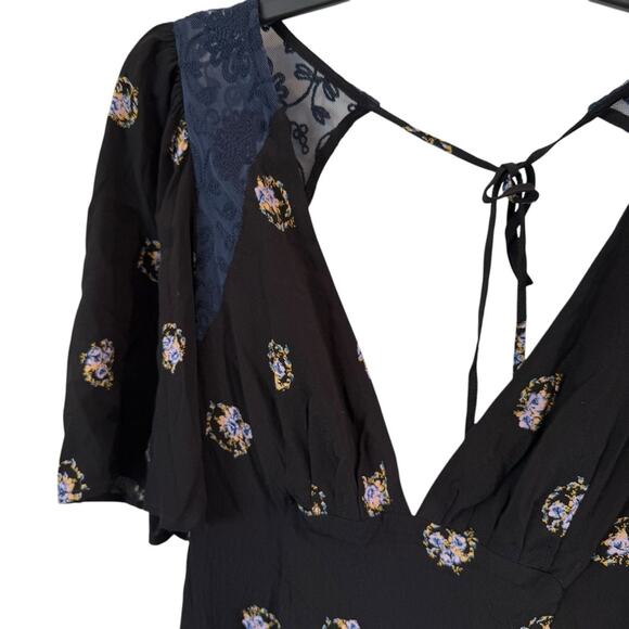 Free People Mockingbird Mesh Inset Deep V-neck Mini Dress Women's Size 2 - Picture 6 of 9